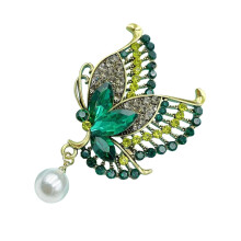 Crystal Studded Butterfly Cloth Pin Fashionable Accessory-Green