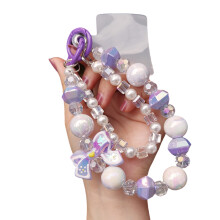 Decorative Beaded Bracelet Strap For Mobile Phones Keys-Purple