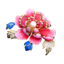 Artisanal Crafted Peony Brooch Pin With Pearls Vintage-Pink
