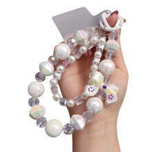 Bracelet perlé décoratif pour clés de téléphone portable,-Blanc