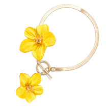 Delicate Snake Bone Chain Anklet For Women 27cm Floral-Yellow