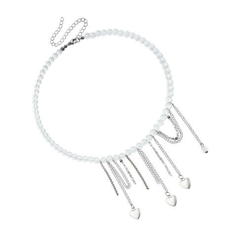 Sparkling Clear Bead Stackable Necklace Romance Tassels Heart