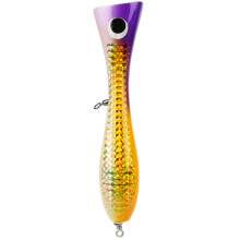 Floating Lure, Aggressive Action Bull Pop Wooden Saltwater Popper with Reflective Color, 3D Eyes for Long Distance Casting, Large Size