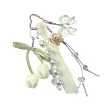 Porte-clés à nœud papillon en forme de fleur avec ruban-Beige