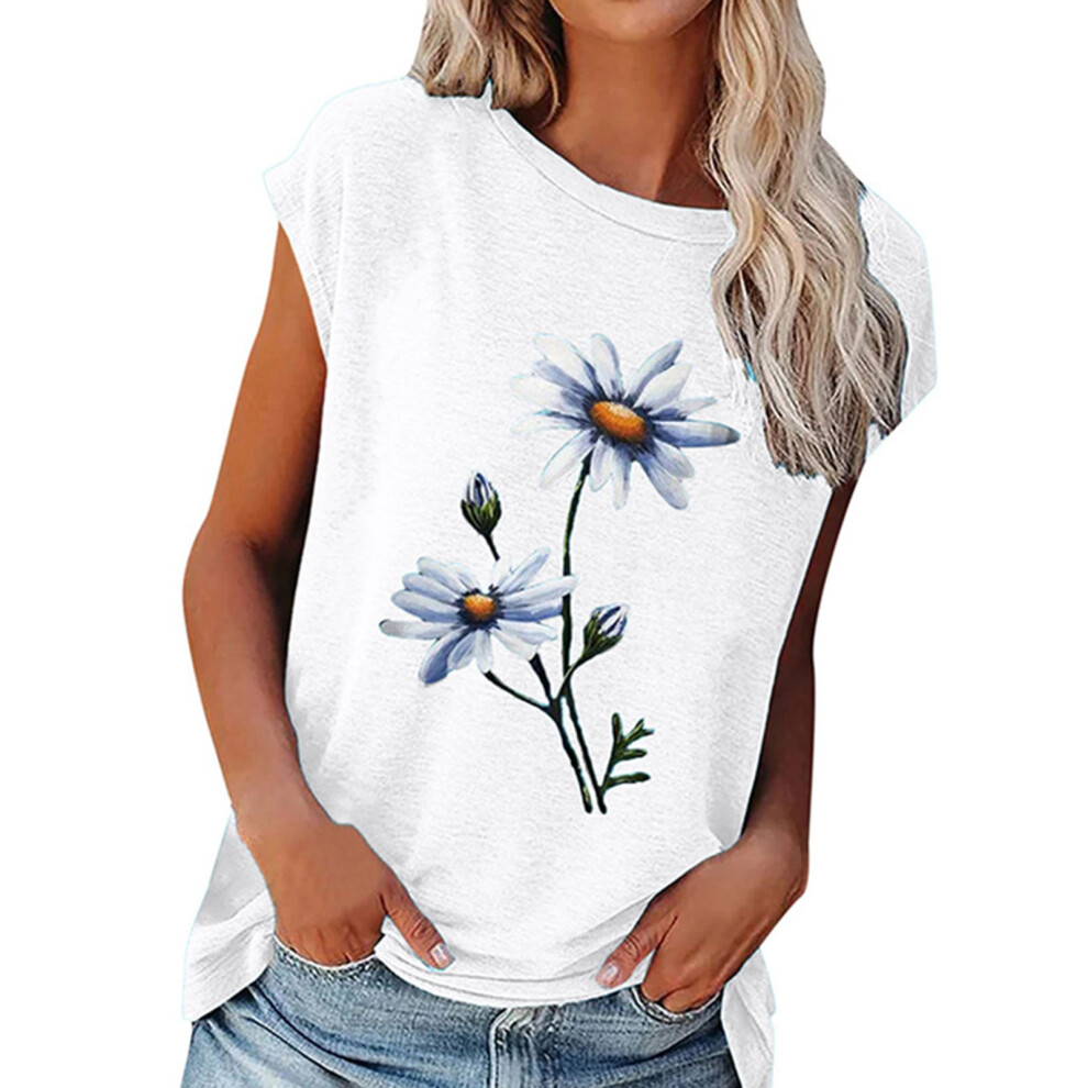 Blusa Donna A Manica Corta Con Stampa Floreale, Disponibile Nelle Taglie S-XXXL, Colore Bianco