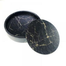 Drink Coasters with Holder, Marble Pattern Coasters with Round Double Sided Design and Non Slip Base, PU Leather Coasters Easy to Clean for Home Bar C