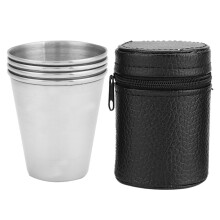 Stainless Steel Shot Glass Espresso Shot Cups Barware Drinking Vessel with Leather Storage Case Corrosion Preventive Wear Resistant Lightweight Design