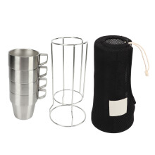 Double Walled Stainless Steel Coffee Cup Set Insulated Stackable With Rack Heat Protection Dishwasher Safe Environmentally Friendly Cups For Picnic