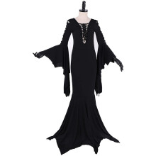 (XXXL) Damen Morticia Addams Cosplay Kostüm Gothic Schwarzes Kleid Halloween Outfit