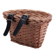 Cesta de mimbre elegante para bicicletas infantiles, triciclos y patinetes, almacenamiento adaptable en el manillar delantero, ratán natural