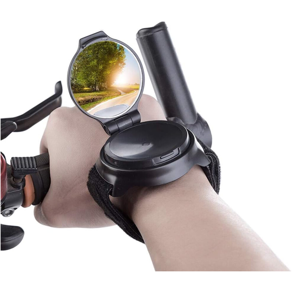 Wearable Cycling Rear View Mirror, 360 Adjustable Wide Angle View Ensures Safety and Awareness While Cycling, Quickly Wearable On Wrist for Optimal