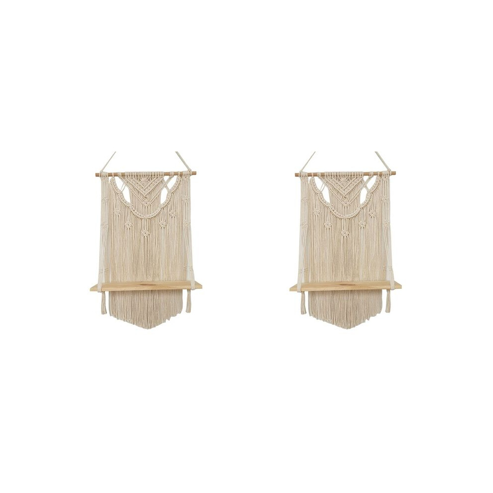 2X Macrame Wall Hanging Shelf, Single Tier Wood Floating Hanging Shelf Organizer Hanger, Boho Home Wall Decor 6032432015271