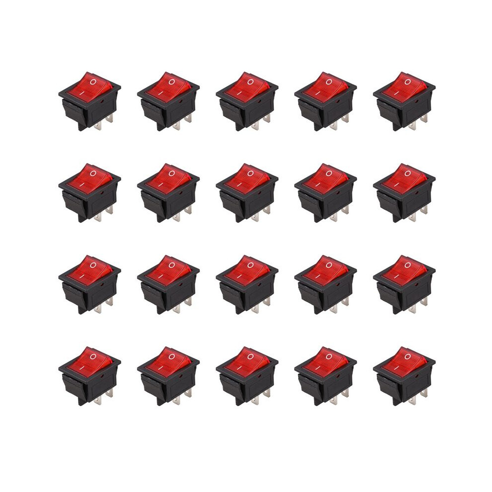 20X Red Light Illuminated 4 Pin Dpst /Off Snap In Rocker 16A 20A 250V Ac 4711485548234