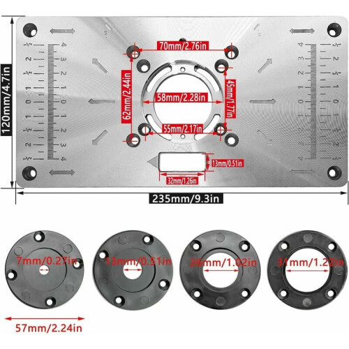 Easy Installation: Silver 235X120X8Mm Multifunctional Router Table Insert Plate, Featuring A Smooth Surface And Designed For Extremely High Efficiency 1