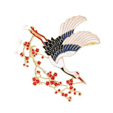 Stylish Enamel Plum Blossom Cranes Brooch Lapel Pin Perfect For