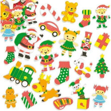 A magia do Natal se revela: Elementos clássicos de Natal, impressão colorida em grande quantidade para o inverno, adesivos de espuma natalinos para
