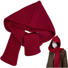 (Red) Hooded Hat Scarf for Women,Winter 2 in 1 Hooded Hat Scarf Shawl with Hood Crochet Knit Pullover Neckwarmer Warm