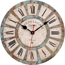 Battery Operated Round Wall Clock, Silent Non-Ticking Vintage Farmhouse Wood With Large Stereoscopic Numbers, Easy To Read Decorative Clock For