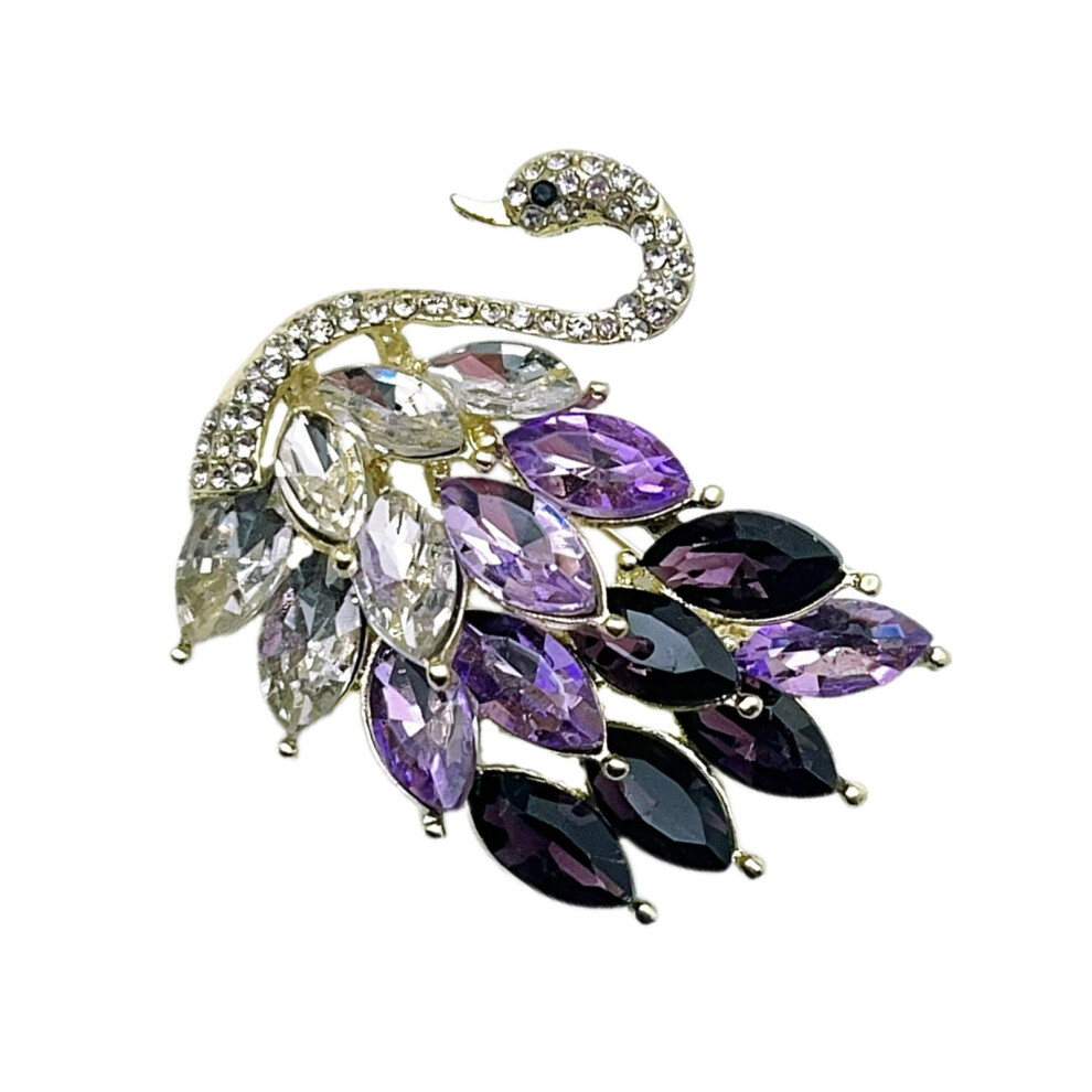 Purple Chic Swan Shaped Brooch Rhinestones Animal-Gradient