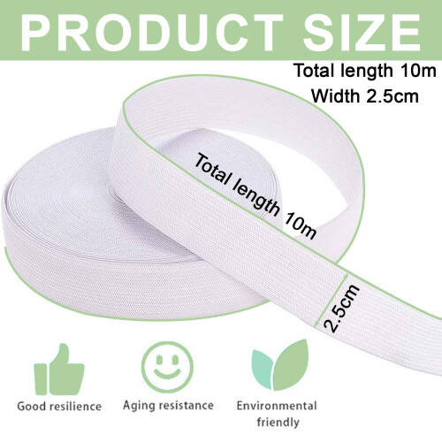 2,5 cm hvit flat elastisk båndsnor heklet elastisk bånd vanlig elastisk bånd elastisk webbing for sying, skreddersøm, klær og 1
