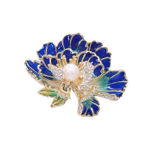 Modieuze pioenbloembrochespeld voor dames met emaille en-Blauw