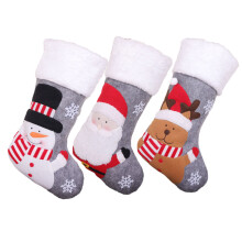 Meias de Natal "Feliz Natal", Xadrez Búfalo Vermelho/Cinza com Apliques Bordados, Conjunto de 3 para Presentes de Grande Capacidade, Ideais para