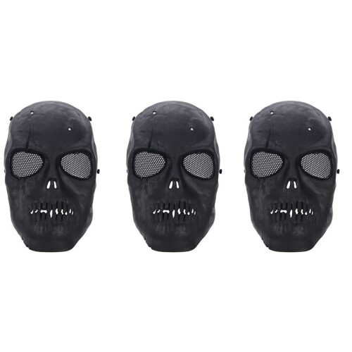 3X Airsoft Mask Skull Full Protective Mask - Black