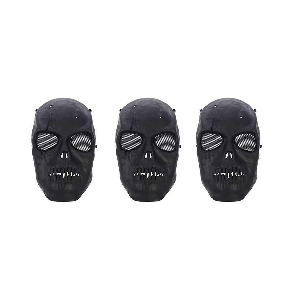 3X Airsoft Mask Skull Full Protective Mask - Black-image-OPC-PPQ2VNN-NEW