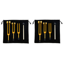 6Pack Tuning Fork Set(128Hz, 256Hz, 512Hz) Tuning Fork Kit for Healing, Chakra, Sound Therapy, Sonic Slider Fork (Gold)