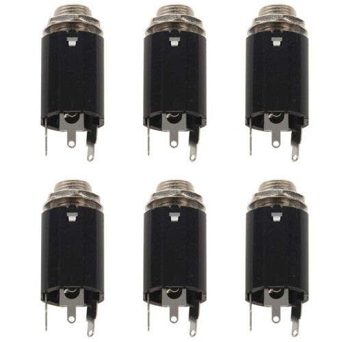 6Pc Svart Guitar Endpin Jack 6.35 Ingång för Alla Gitarr Eq Pickup Output Gitarrdelar och Tillbehör