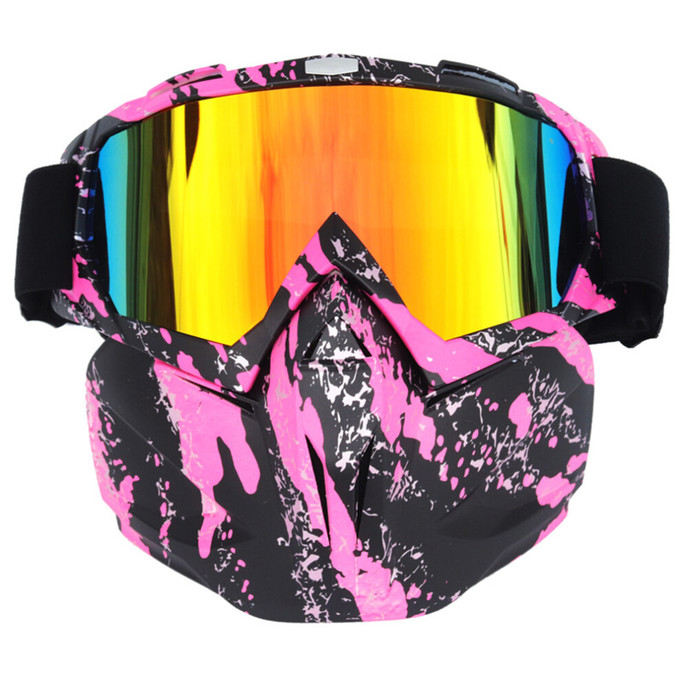 Motorcycle Goggles With Face Shield, Motorcycle Helmet Goggles Removable Face Mask, Adjustable Head Band Anti Scratched Lens Windproof Eye Protection 9463374120186