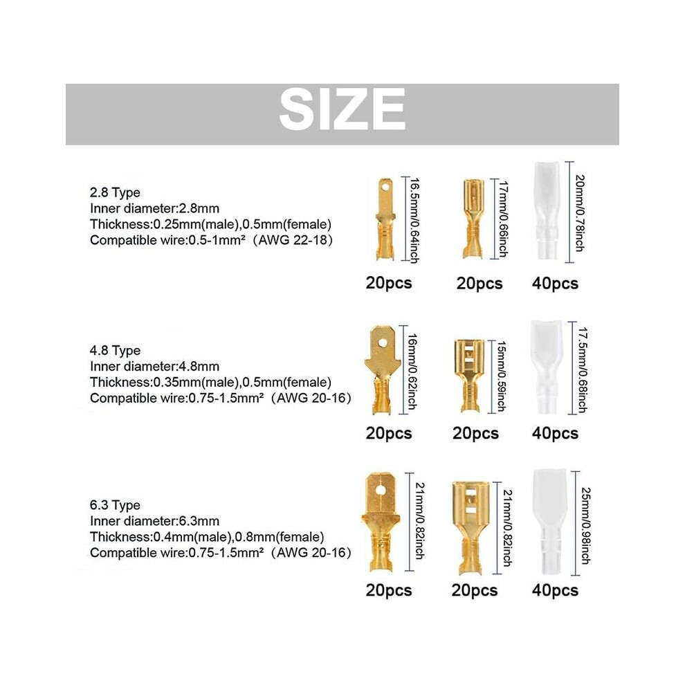 Electrical Splice Kit, High Conductivity Male Female Wire Spade Connector With Crimp Terminal Block For Easy Wiring, Anti-Oxidation Thick Tin-Plated 9169997239235