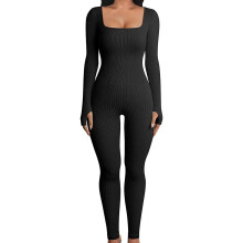 Macacão feminino de uma peça, body canelado com elasticidade em 4 direções e corte que levanta o bumbum, body de alta elasticidade com decote