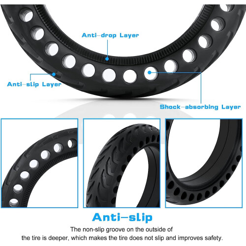 Pneus antiderrapantes para patinete de 8,5 polegadas, pneus sólidos resistentes ao desgaste com design alveolar de absorção de impacto, roda de 2