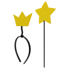 3Sets Yellow Princess Dress Up Wand and Crown Headband for Kids Party