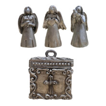 1Jgo Caja De Oración Ángel Mini Plata Resina Decorativa Con Amuletos