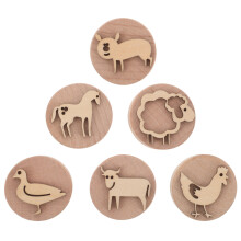5 De Sellos Animalitos De Madera Para Niños, Color Khaki Seguro