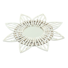 White Rattan Wall Mirror Flower Shape Rustic Vintage Decor, 11.6oz