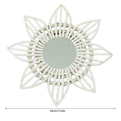 White Rattan Wall Mirror Flower Shape Rustic Vintage Decor, 11.6oz 1