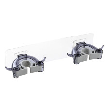 2Pcs Black Mop Holder Seamless Wall-Mount Broom Hanger Clip for Home