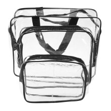 3Pz Set Borse Cosmetici Nere Impermeabili in PVC Trasparente Versatile