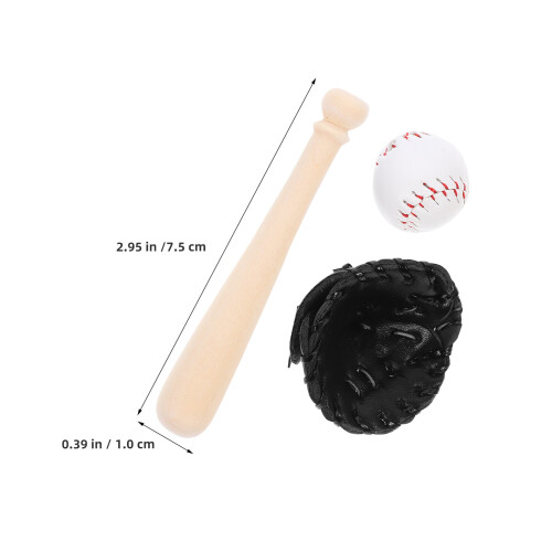 2Conjuntos Mini Equipamento De Beisebol Decorativo Com Bola E 1