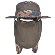 Cappello da sole mimetico UPF50+ per attività all'aperto, con protezione per il viso e per il collo rimovibili, tesa curva e tessuto a rete.