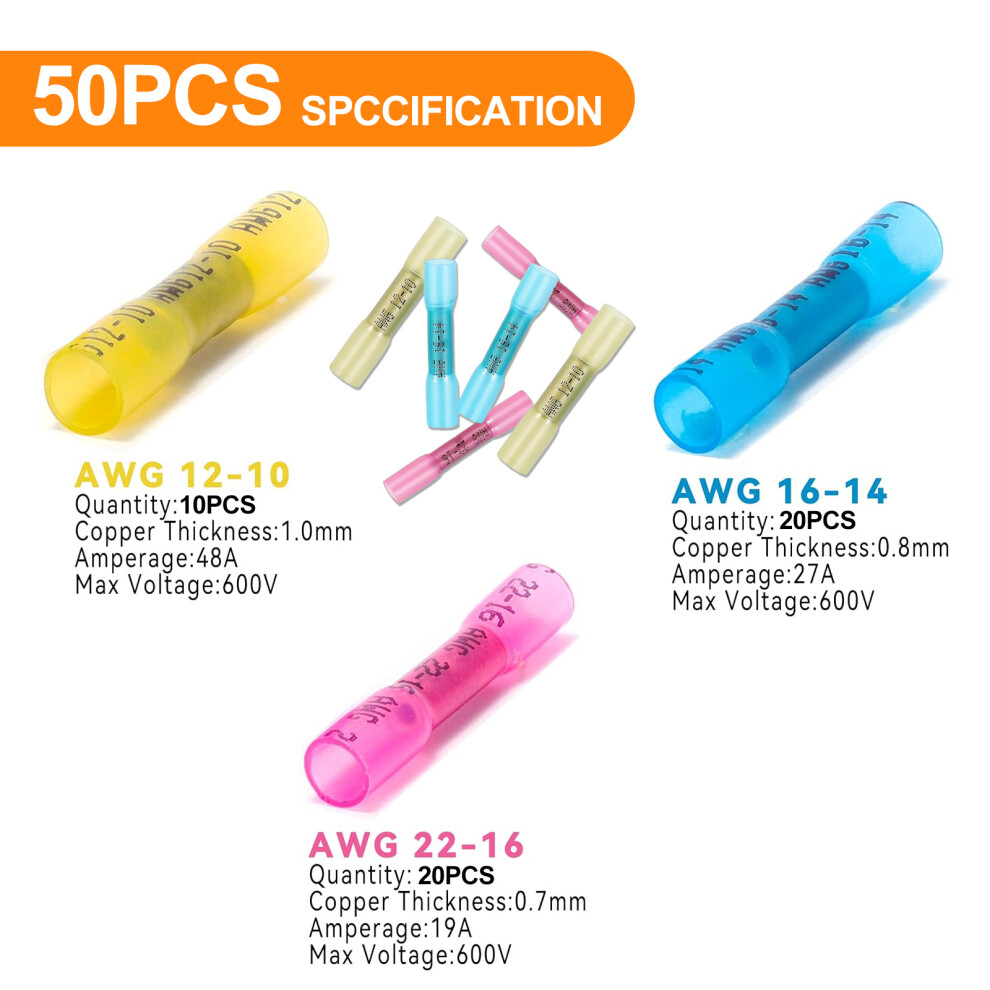 Durable & Long-Lasting Heat Shrink Bullet Connectors, For Marine Applications, Easy Installation With Crimping Tool, Copper Barrel For Reliable 9358999409856