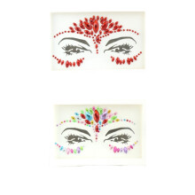 Rode en zwarte strass-gezichtsstickers: Langdurige hechting, tijdelijke tattoo voor Halloweenfeestmake-up, 100% veilige materialen, modieus, 2 stuks