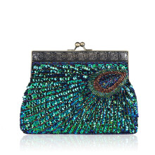Beaded And Sequined, Peacock Design Evening Bag Vintage Style Sparkly Handbag, Clutch Purse for Women for Formal Occasions, Wedding Party Handbag