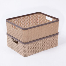 Sturdy Plastic Body Storage Basket for Pantry Use, Weave Storage Organizer with Easy to Move Handles, Stackable Design Plastic Storage Basket for