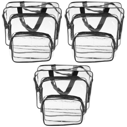 3Ud Bolsas De Cosméticos PVC Negro Transparente Multiusos 2
