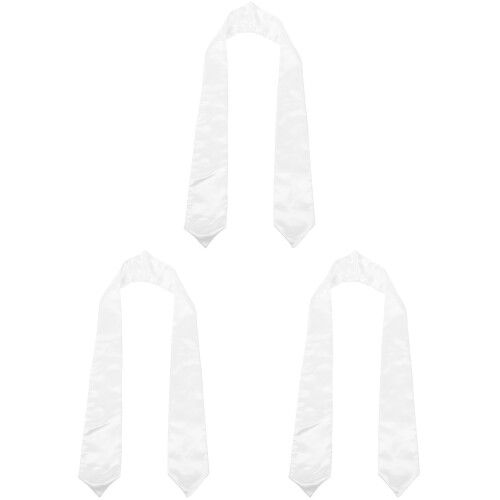 3Pcs White Graduation Stole Unisex Plain Satin Sash for Uniform 1