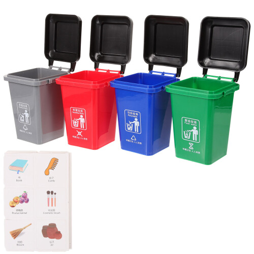 3Sets Durable Plastic Miniature Garbage Bins Kids Environmental Toys